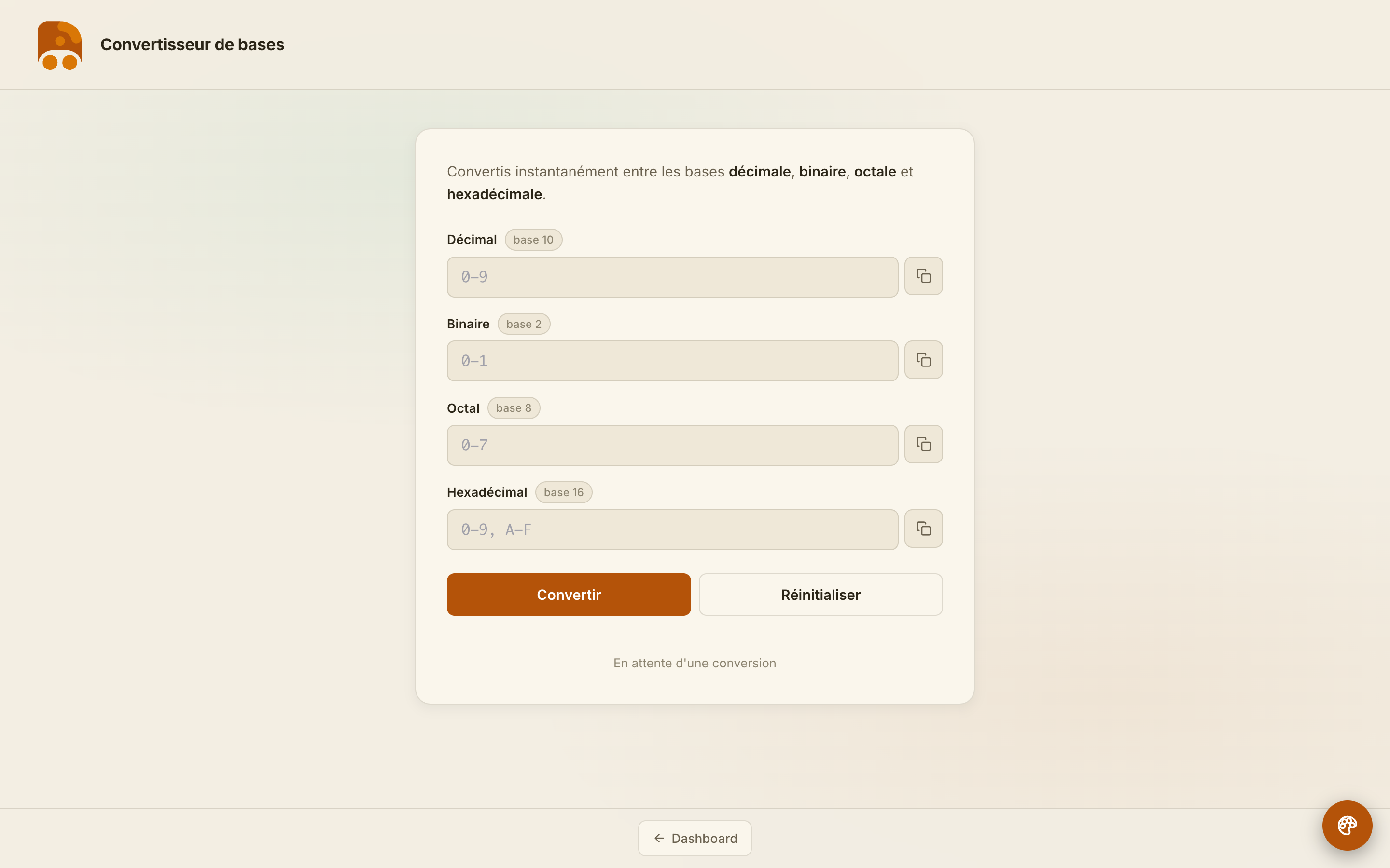 Interface du convertisseur de bases
