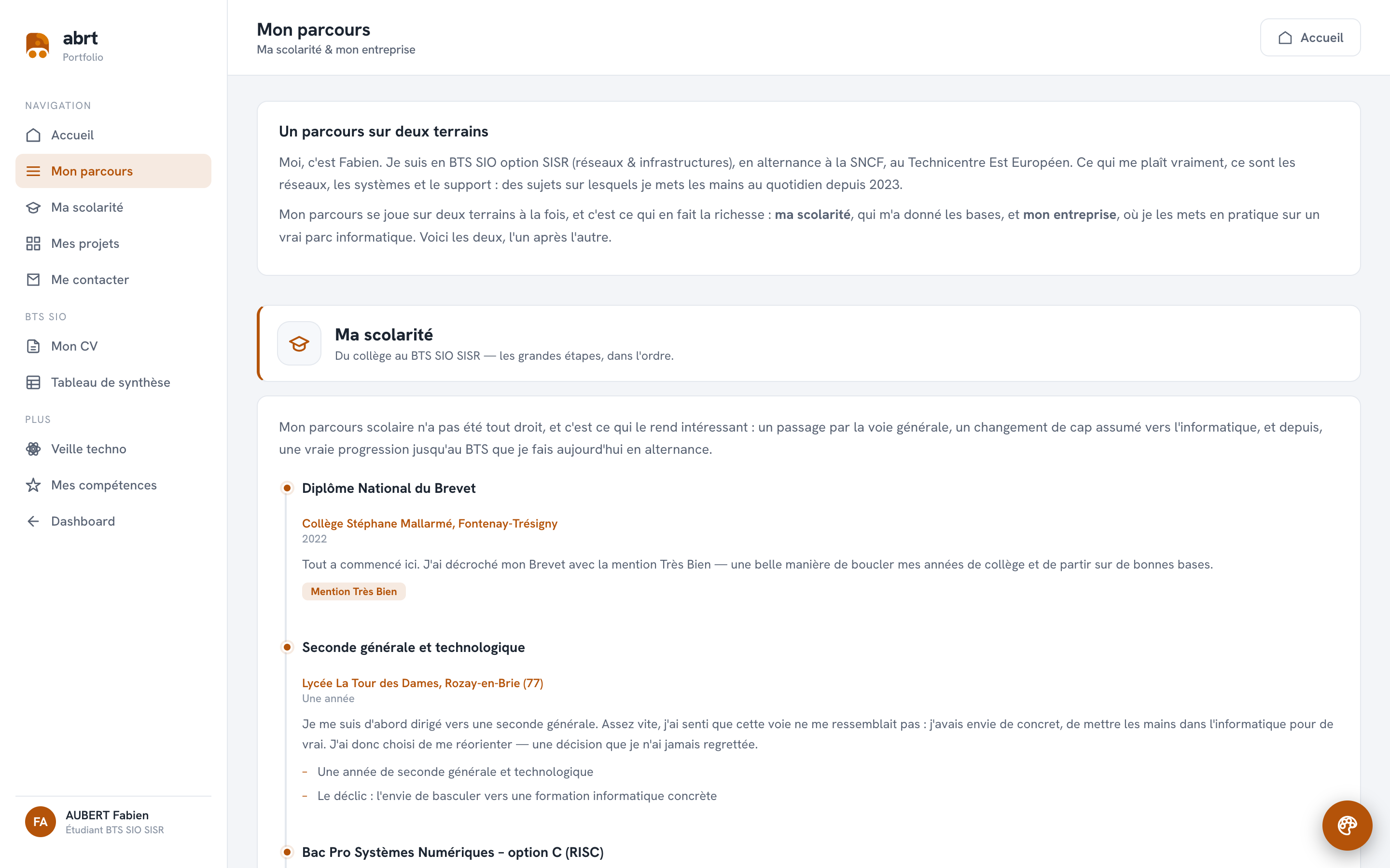 Page Mon parcours